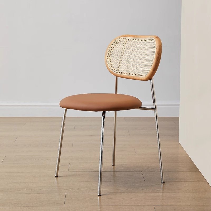 Orange Vegan-Leather Rattan Armchair